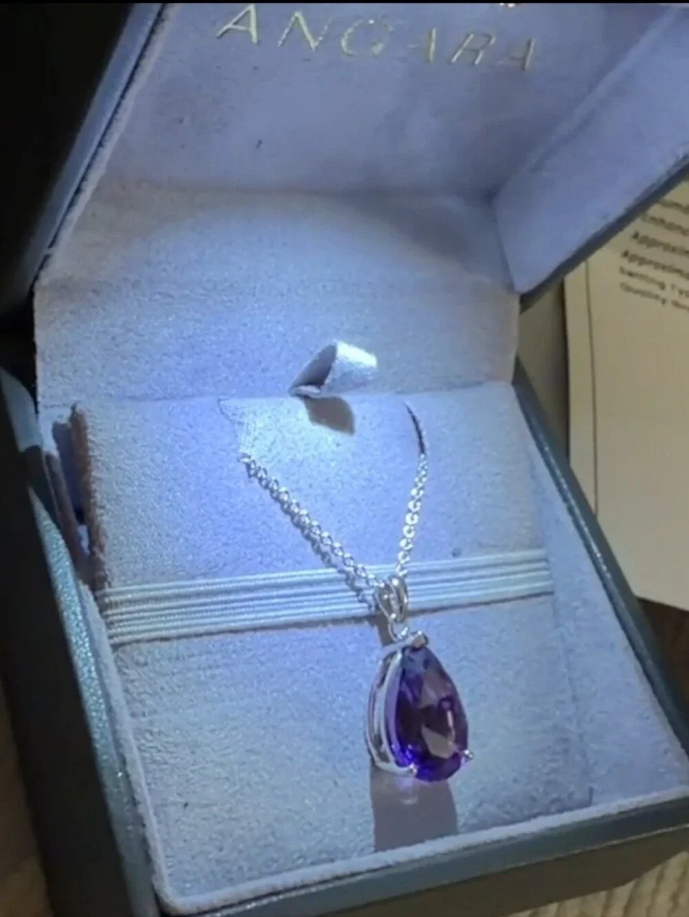 Angara Purple Teardrop Amethyst Pendant Necklace